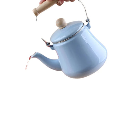 Premium Thick Enamel Water Kettle with Removable Mesh Infuser Tea Pot for Stove Top Boiling and Electric Induction Cookers
