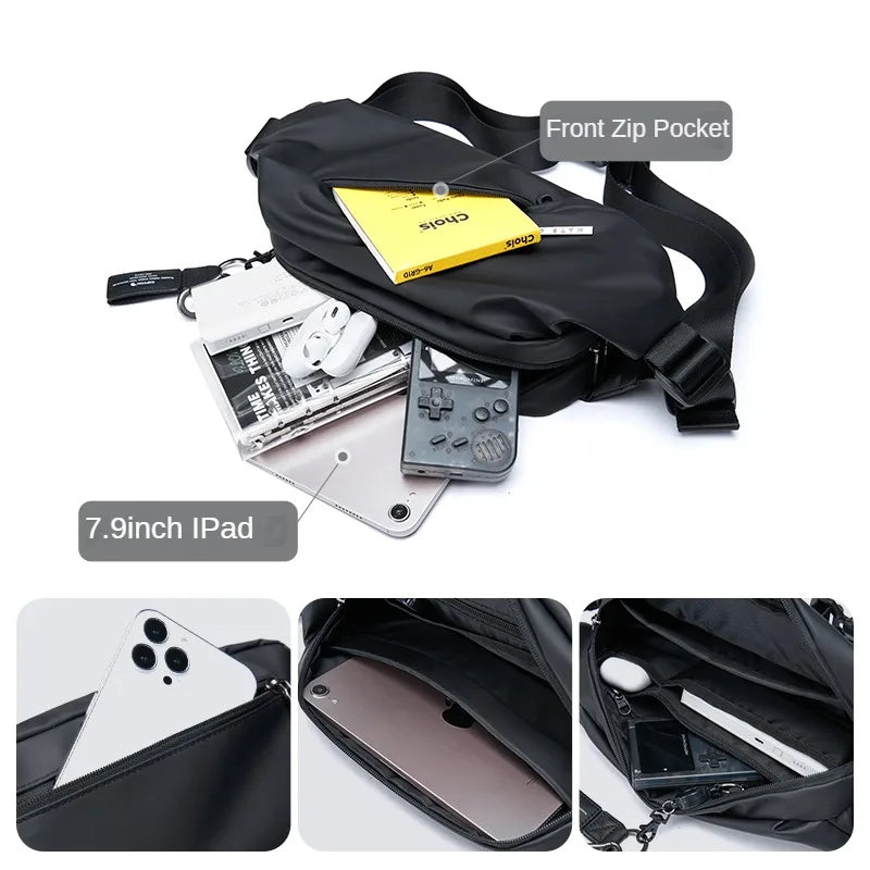 Premium Waterproof Men's Crossbody Bag Zipper Antitheft Bag 7.9inch iPad Multifunction Fashion Outdoor 2024 Sling Bags For Youth
