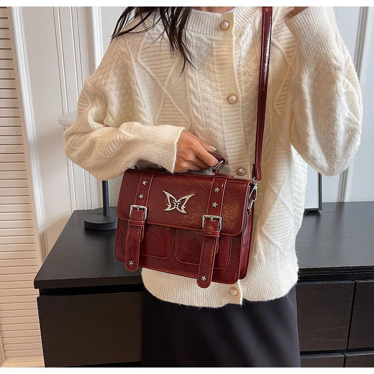 Preppy Japan Style Girls Lolita Briefcases ShoulderBags Students Metal Butterfly School Shoulder Bags HandBags