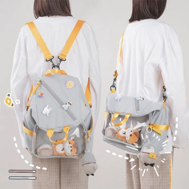 Preppy Style Women Girl Sweet Backpacks MessengerBags Multi Pockets Multipurpose Cute Badges Students School Bags Cartable