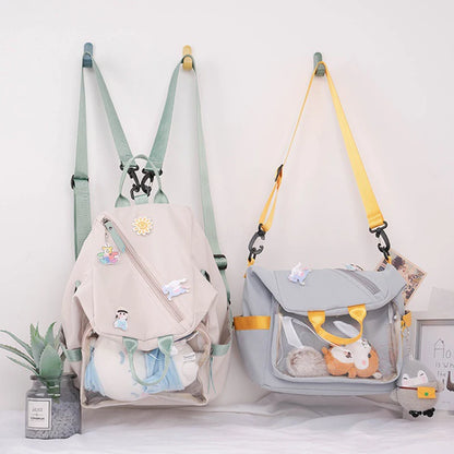 Preppy Style Women Girl Sweet Backpacks MessengerBags Multi Pockets Multipurpose Cute Badges Students School Bags Cartable