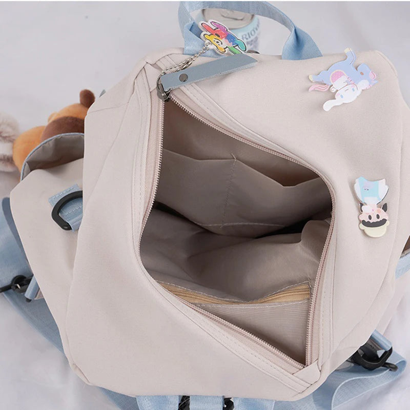 Preppy Style Women Girl Sweet Backpacks MessengerBags Multi Pockets Multipurpose Cute Badges Students School Bags Cartable