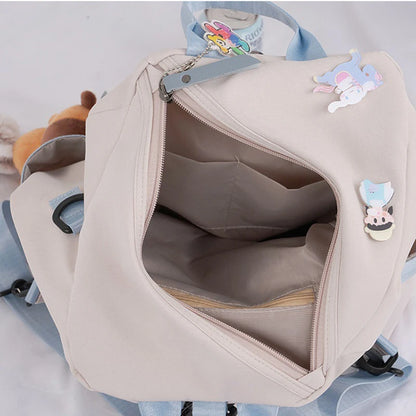 Preppy Style Women Girl Sweet Backpacks MessengerBags Multi Pockets Multipurpose Cute Badges Students School Bags Cartable