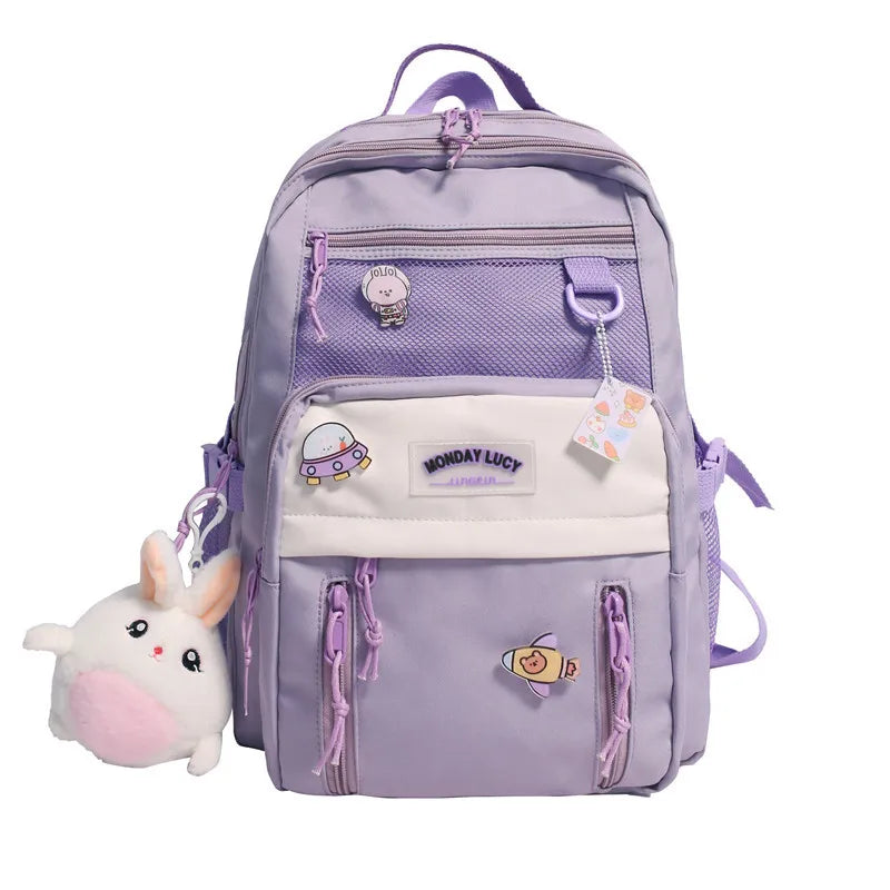 Primary Middle Schoolbags Korean Style Large Nylon Cloth Girls School Bag Lightweight Spine Protection Student Bag Backpack