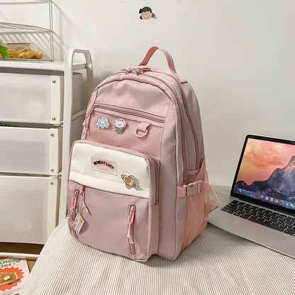 Primary Middle Schoolbags Korean Style Large Nylon Cloth Girls School Bag Lightweight Spine Protection Student Bag Backpack