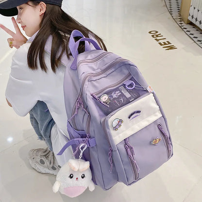 Primary Middle Schoolbags Korean Style Large Nylon Cloth Girls School Bag Lightweight Spine Protection Student Bag Backpack