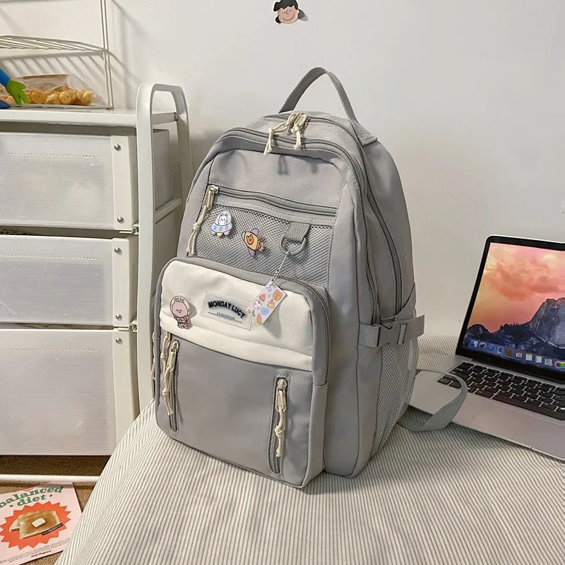 Primary Middle Schoolbags Korean Style Large Nylon Cloth Girls School Bag Lightweight Spine Protection Student Bag Backpack