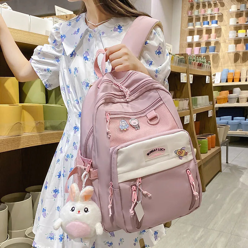 Primary Middle Schoolbags Korean Style Large Nylon Cloth Girls School Bag Lightweight Spine Protection Student Bag Backpack