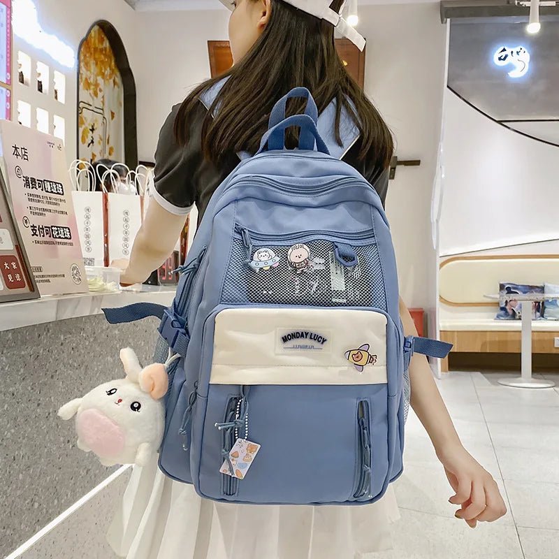 Primary Middle Schoolbags Korean Style Large Nylon Cloth Girls School Bag Lightweight Spine Protection Student Bag Backpack