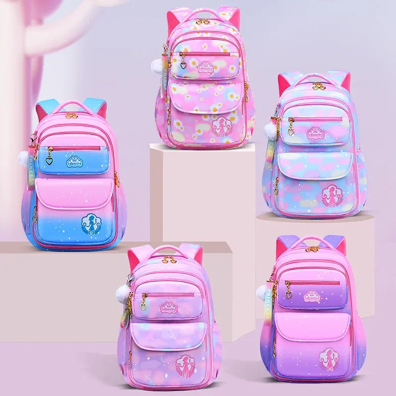 Primary School School Bag Gradient Rainbow Color Kids Backpack Lightweight Waterproof Backpack for Girls 6-12 Years Old