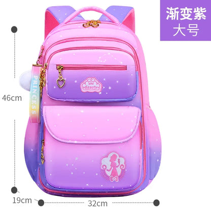 Primary School School Bag Gradient Rainbow Color Kids Backpack Lightweight Waterproof Backpack for Girls 6-12 Years Old