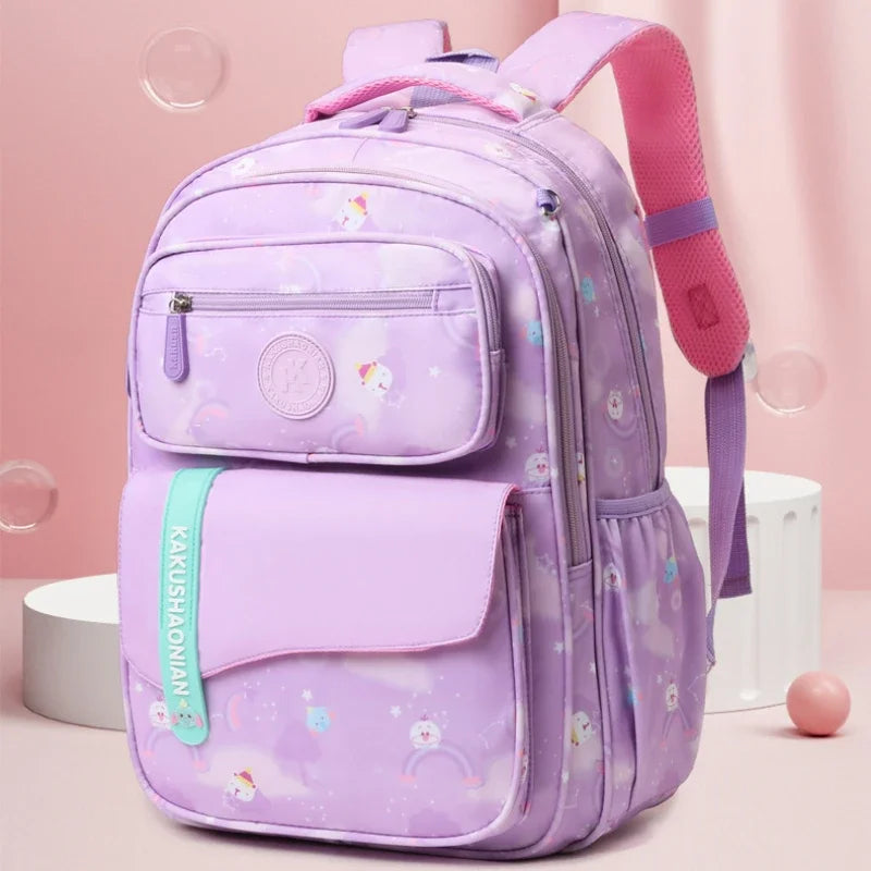 Primary School Students Schoolbag Backpack for Girls Lightweight Waterproof Kids Backpack Large Capacity Book Bag for Grades 3-6