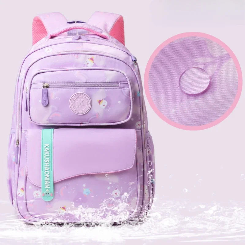 Primary School Students Schoolbag Backpack for Girls Lightweight Waterproof Kids Backpack Large Capacity Book Bag for Grades 3-6