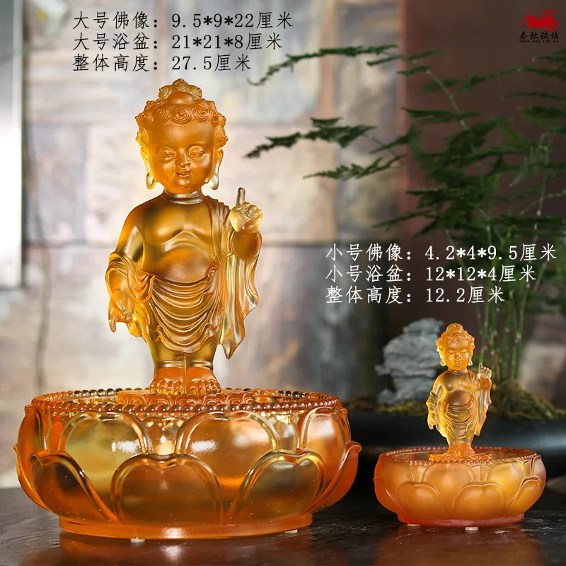 Prince Buddha Bath Buddha basin combination Coloured glaze decorative home ornaments Shakyamuni Buddha bath buddha set crafts