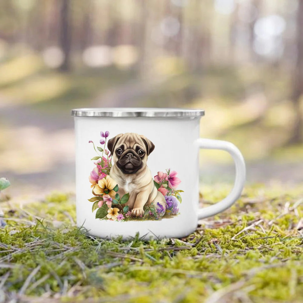 Printed Enamel Mug Camping Handle Mug Gifts for Dog Lovers Coffee Cup Dachshund Bulldog Border Colliegolden Retriever