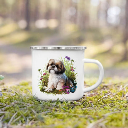 Printed Enamel Mug Camping Handle Mug Gifts for Dog Lovers Coffee Cup Dachshund Bulldog Border Colliegolden Retriever