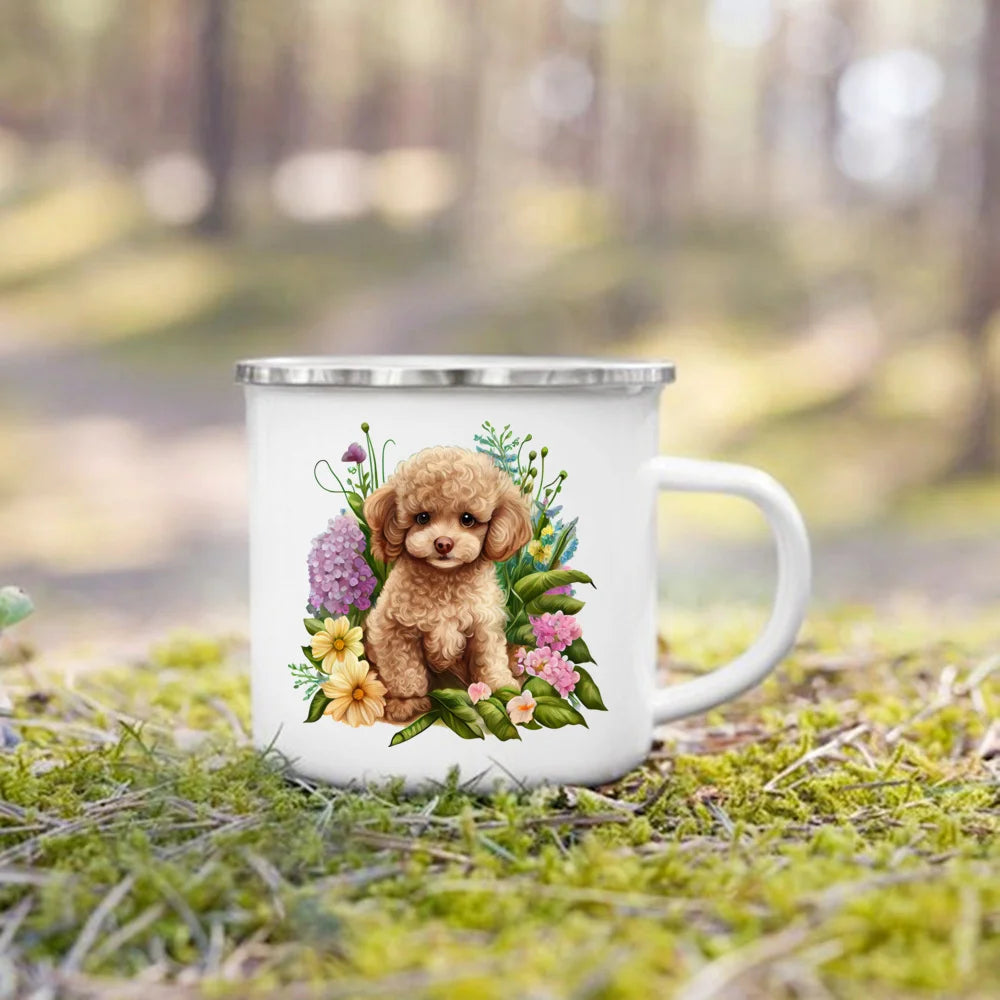 Printed Enamel Mug Camping Handle Mug Gifts for Dog Lovers Coffee Cup Dachshund Bulldog Border Colliegolden Retriever