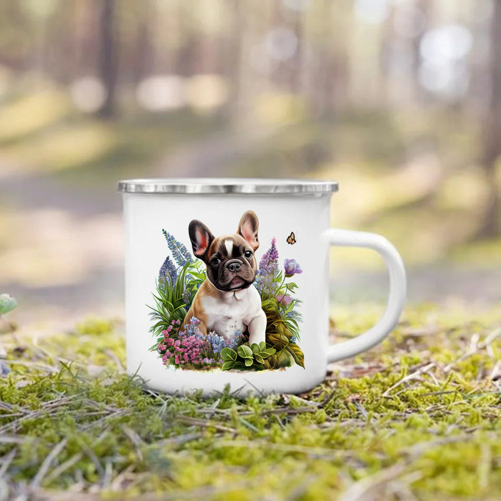Printed Enamel Mug Camping Handle Mug Gifts for Dog Lovers Coffee Cup Dachshund Bulldog Border Colliegolden Retriever