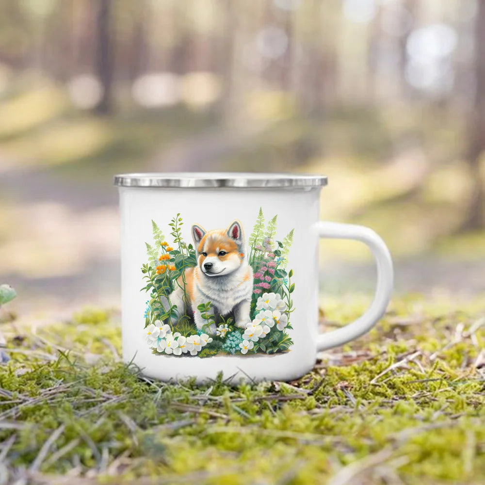 Printed Enamel Mug Camping Handle Mug Gifts for Dog Lovers Coffee Cup Dachshund Bulldog Border Colliegolden Retriever