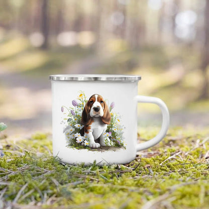 Printed Enamel Mug Camping Handle Mug Gifts for Dog Lovers Coffee Cup Dachshund Bulldog Border Colliegolden Retriever