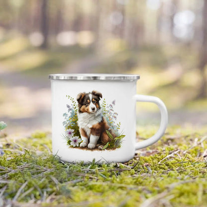 Printed Enamel Mug Camping Handle Mug Gifts for Dog Lovers Coffee Cup Dachshund Bulldog Border Colliegolden Retriever
