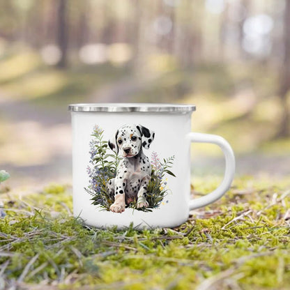 Printed Enamel Mug Camping Handle Mug Gifts for Dog Lovers Coffee Cup Dachshund Bulldog Border Colliegolden Retriever