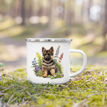 Printed Enamel Mug Camping Handle Mug Gifts for Dog Lovers Coffee Cup Dachshund Bulldog Border Colliegolden Retriever