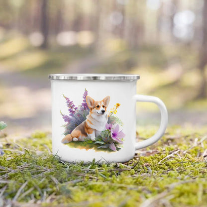 Printed Enamel Mug Camping Handle Mug Gifts for Dog Lovers Coffee Cup Dachshund Bulldog Border Colliegolden Retriever