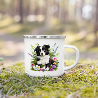 Printed Enamel Mug Camping Handle Mug Gifts for Dog Lovers Coffee Cup Dachshund Bulldog Border Colliegolden Retriever