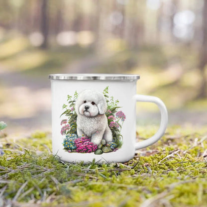 Printed Enamel Mug Camping Handle Mug Gifts for Dog Lovers Coffee Cup Dachshund Bulldog Border Colliegolden Retriever