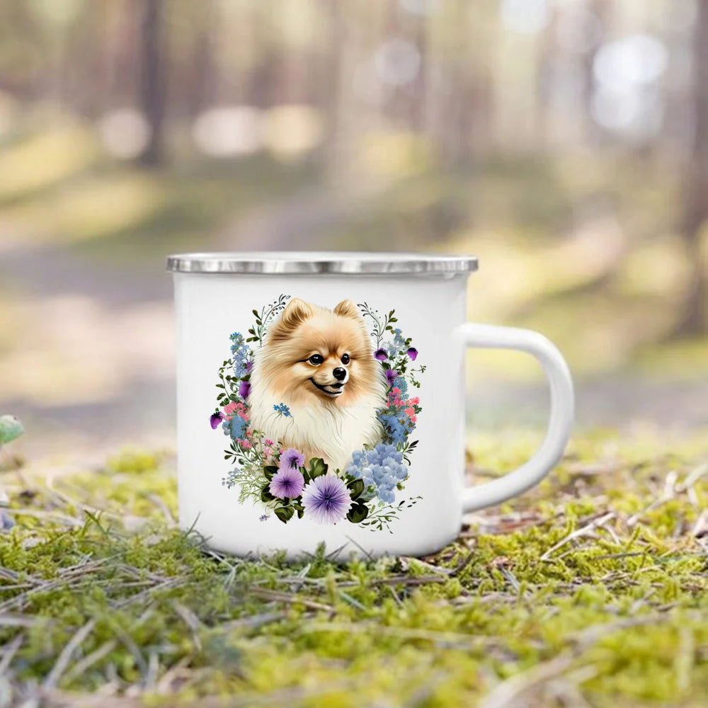 Printed Enamel Mug Camping Handle Mug Gifts for Dog Lovers Coffee Cup Dachshund Bulldog Border Colliegolden Retriever
