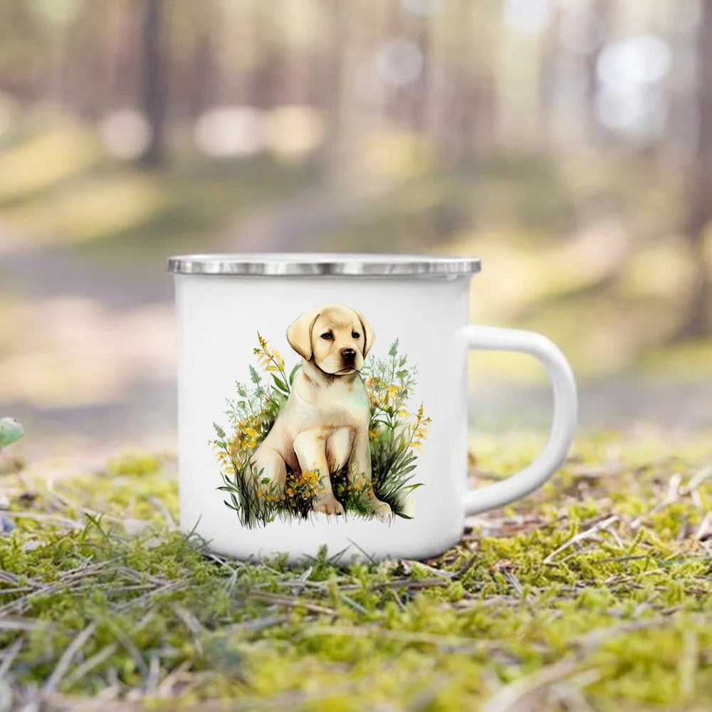 Printed Enamel Mug Camping Handle Mug Gifts for Dog Lovers Coffee Cup Dachshund Bulldog Border Colliegolden Retriever