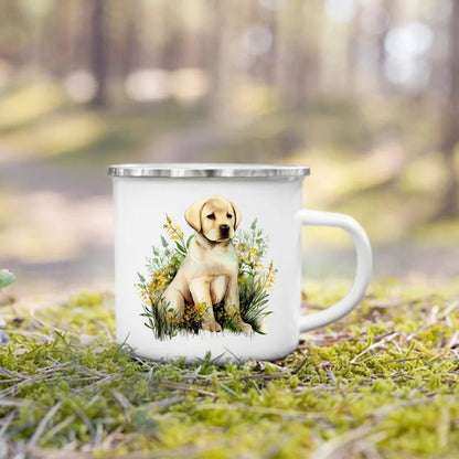 Printed Enamel Mug Camping Handle Mug Gifts for Dog Lovers Coffee Cup Dachshund Bulldog Border Colliegolden Retriever