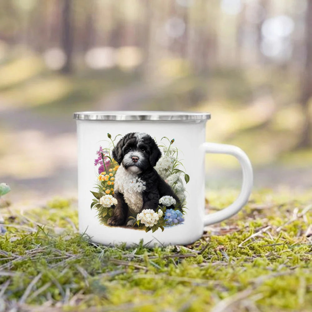Printed Enamel Mug Camping Handle Mug Gifts for Dog Lovers Coffee Cup Dachshund Bulldog Border Colliegolden Retriever