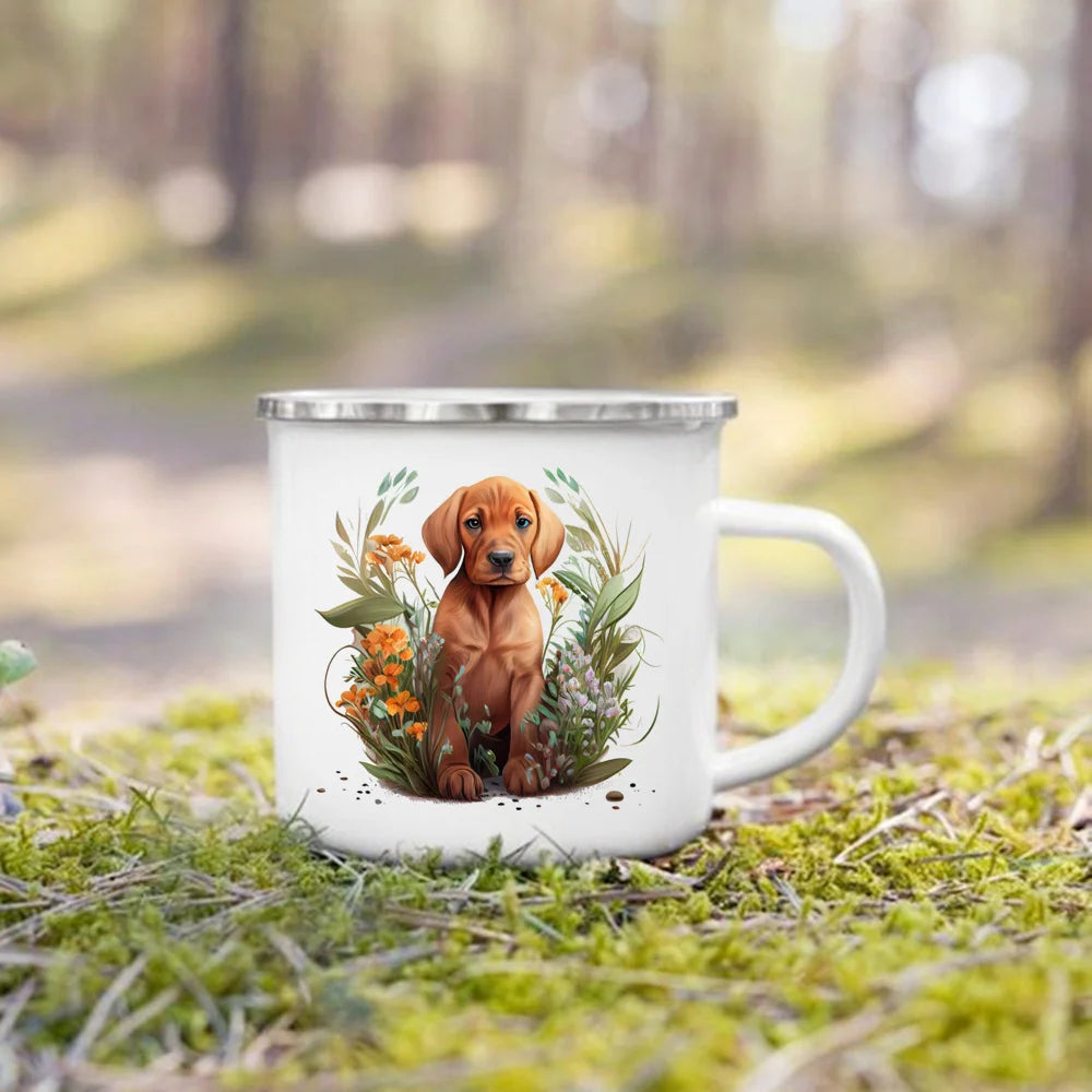 Printed Enamel Mug Camping Handle Mug Gifts for Dog Lovers Coffee Cup Dachshund Bulldog Border Colliegolden Retriever