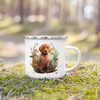 Printed Enamel Mug Camping Handle Mug Gifts for Dog Lovers Coffee Cup Dachshund Bulldog Border Colliegolden Retriever