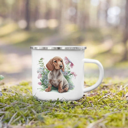 Printed Enamel Mug Camping Handle Mug Gifts for Dog Lovers Coffee Cup Dachshund Bulldog Border Colliegolden Retriever
