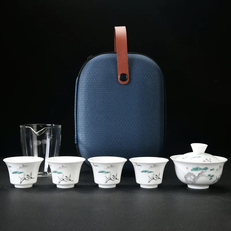Private Customize Chinese Tea set Tea Set Ceramic Portable Teapot Set Travel Gaiwan Tea Cups of Tea Ceremony Teacup Fine Gifts