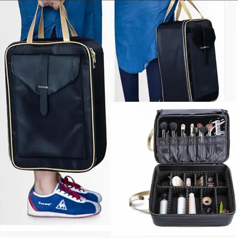 Professional Makeup Handbag Organizer Bag cosmetic suitcase Bursh Makeup Bag 5 Layers Travel Makeup Backpack Large Cosmetic Bag