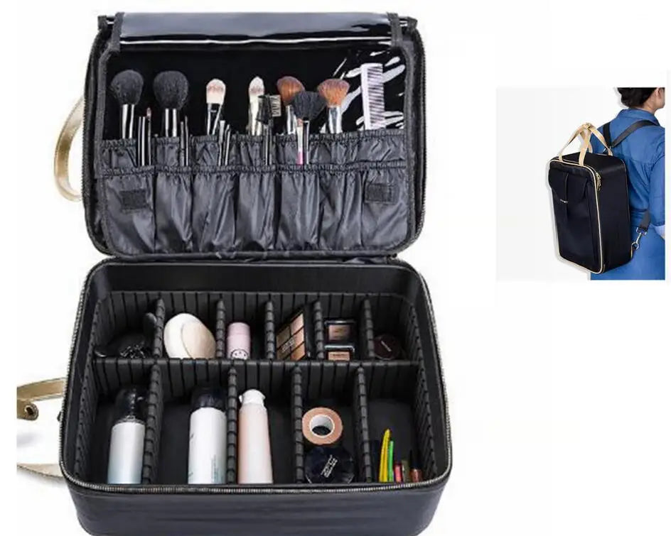 Professional Makeup Handbag Organizer Bag cosmetic suitcase Bursh Makeup Bag 5 Layers Travel Makeup Backpack Large Cosmetic Bag