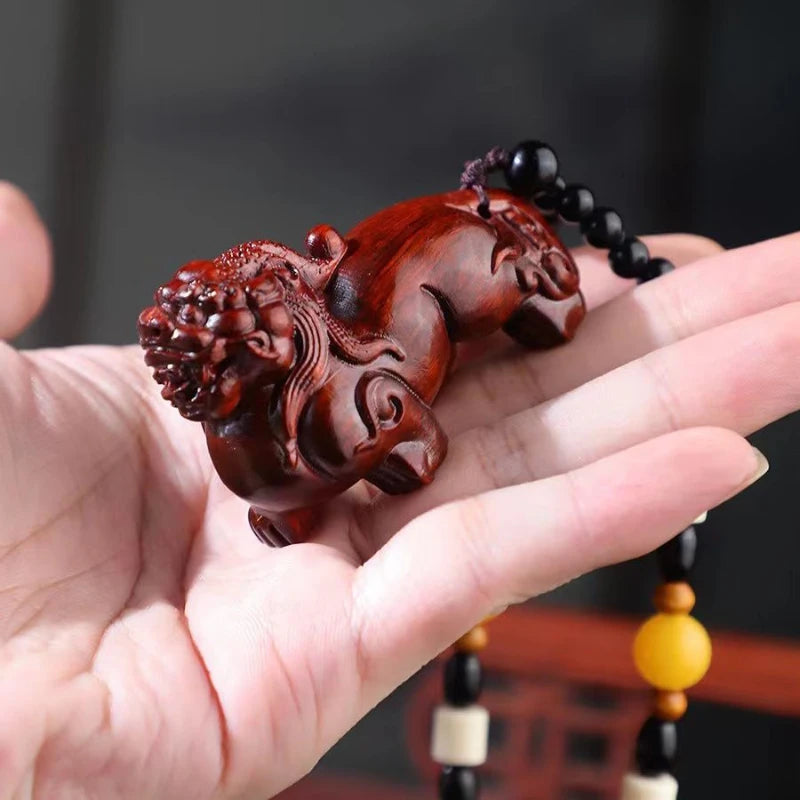 【Pterocarpus Santalinus 】 Fortunate Pi Xiu Small Ornaments Wood Carving Pieces Statue Sculpture Modern Art Office Decoration