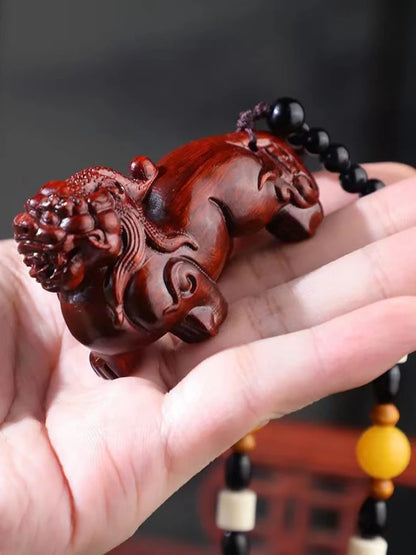 【Pterocarpus Santalinus 】 Fortunate Pi Xiu Small Ornaments Wood Carving Pieces Statue Sculpture Modern Art Office Decoration