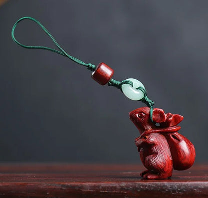 Pterocarpus santalinus 3.2cm Chinese Zodiac Animal Sculpture Car Hanging Bag Pendant Feng Shui Real Wood Mascot