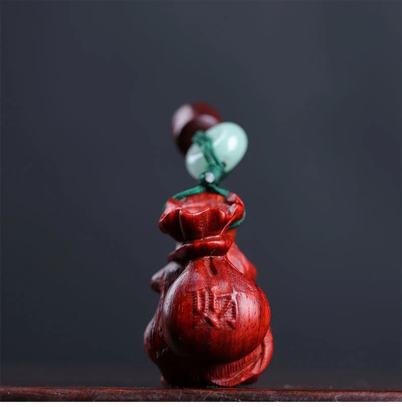 Pterocarpus santalinus 3.2cm Chinese Zodiac Animal Sculpture Car Hanging Bag Pendant Feng Shui Real Wood Mascot