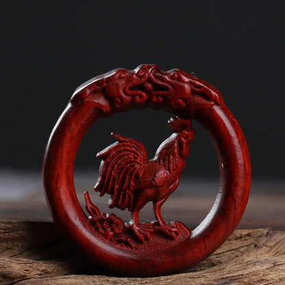 Pterocarpus santalinus 4cm Traditional Chinese Zodiac Real Wood Sculpture Car Hanging Bag Pendant Mascot