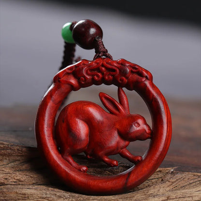 Pterocarpus santalinus 4cm Traditional Chinese Zodiac Real Wood Sculpture Car Hanging Bag Pendant Mascot