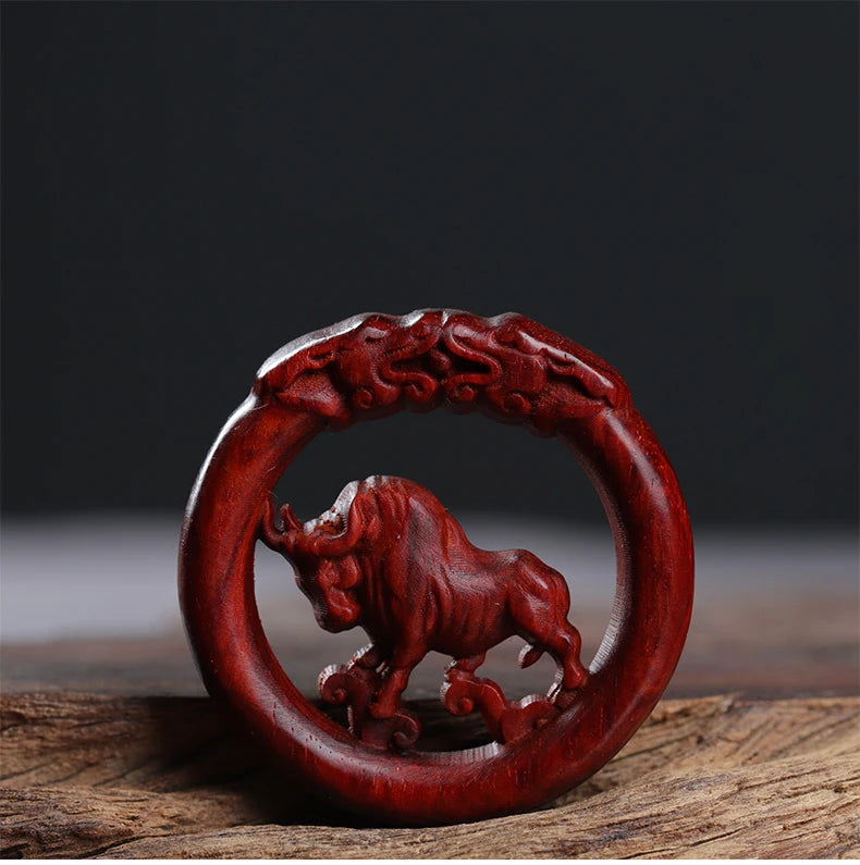 Pterocarpus santalinus 4cm Traditional Chinese Zodiac Real Wood Sculpture Car Hanging Bag Pendant Mascot