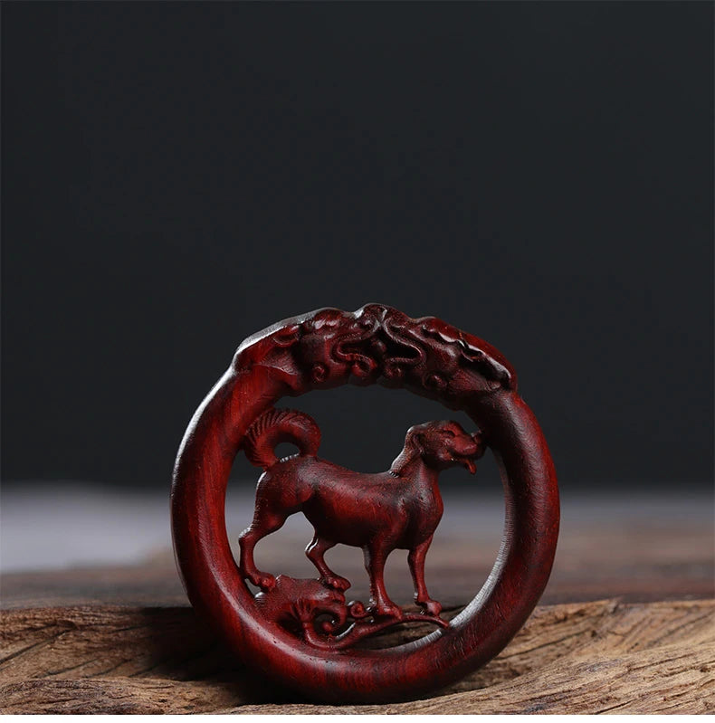 Pterocarpus santalinus 4cm Traditional Chinese Zodiac Real Wood Sculpture Car Hanging Bag Pendant Mascot