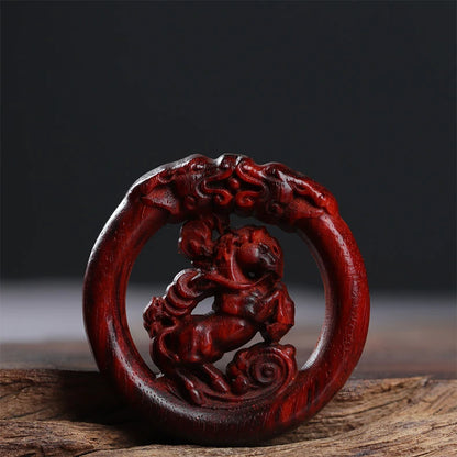 Pterocarpus santalinus 4cm Traditional Chinese Zodiac Real Wood Sculpture Car Hanging Bag Pendant Mascot