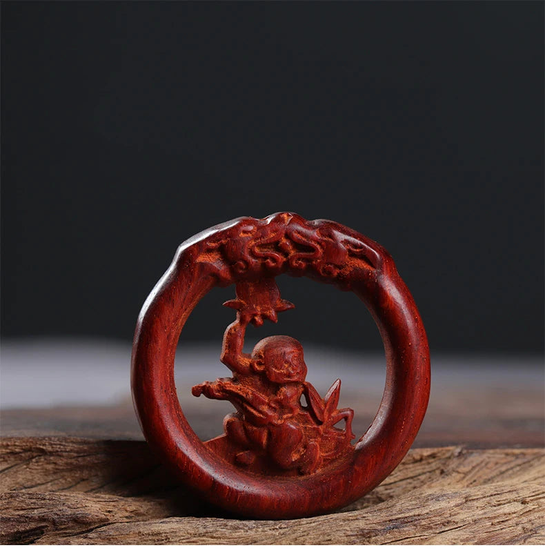 Pterocarpus santalinus 4cm Traditional Chinese Zodiac Real Wood Sculpture Car Hanging Bag Pendant Mascot